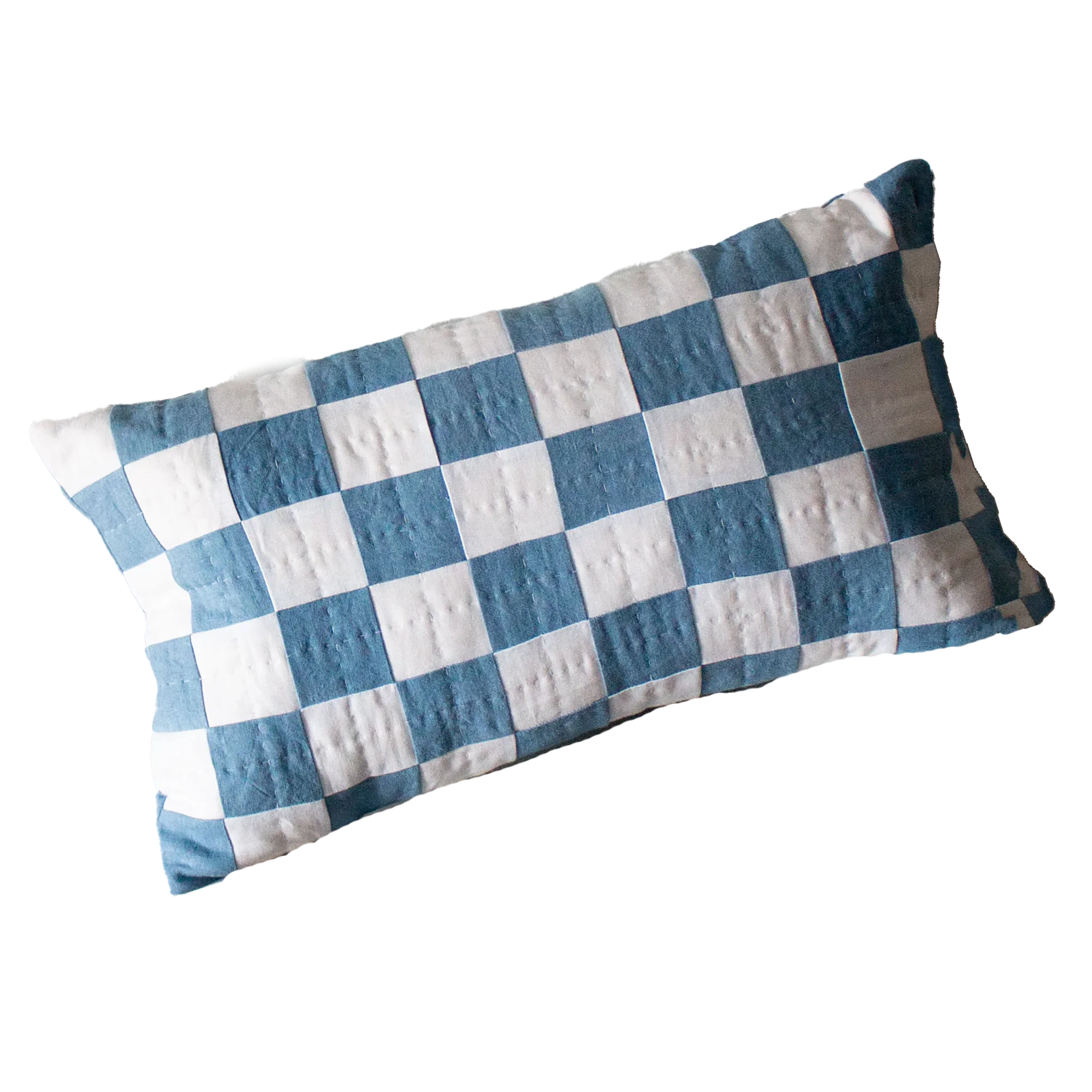 blue checkered pillow