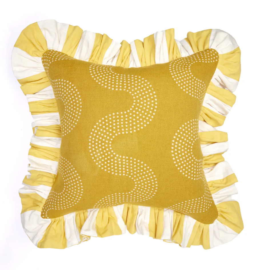 Ochre Pillow Yellow Striped Ruffle
