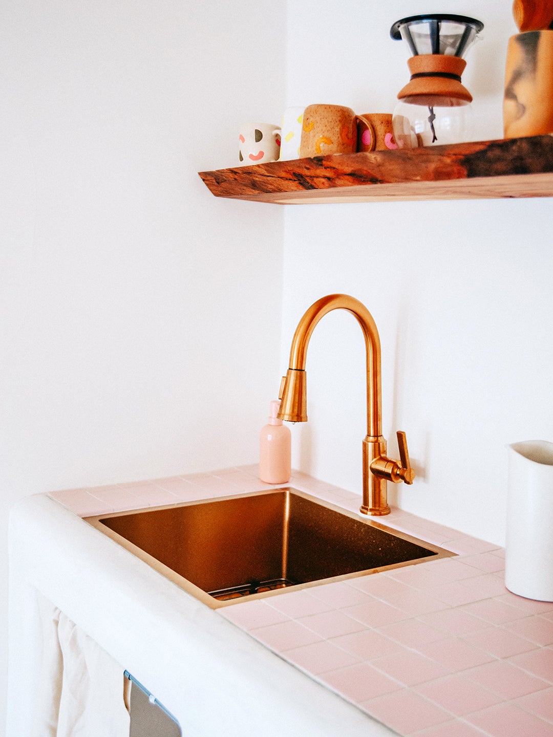pink tiled counters