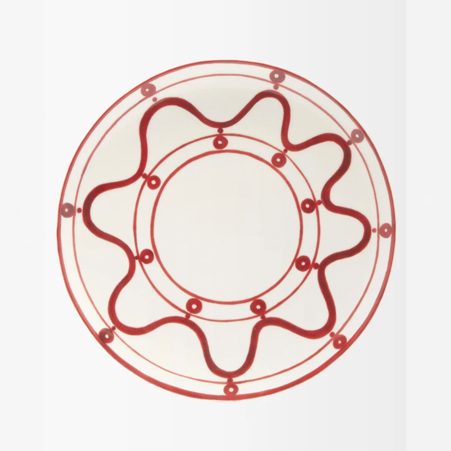 porcelain dinner plate with red print