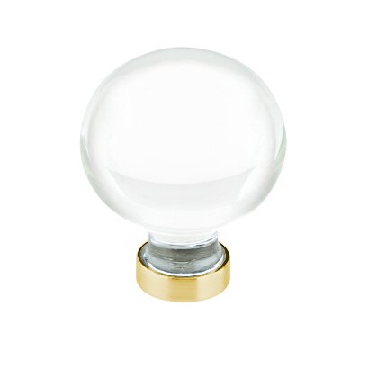 round clear crystal knob with brass base