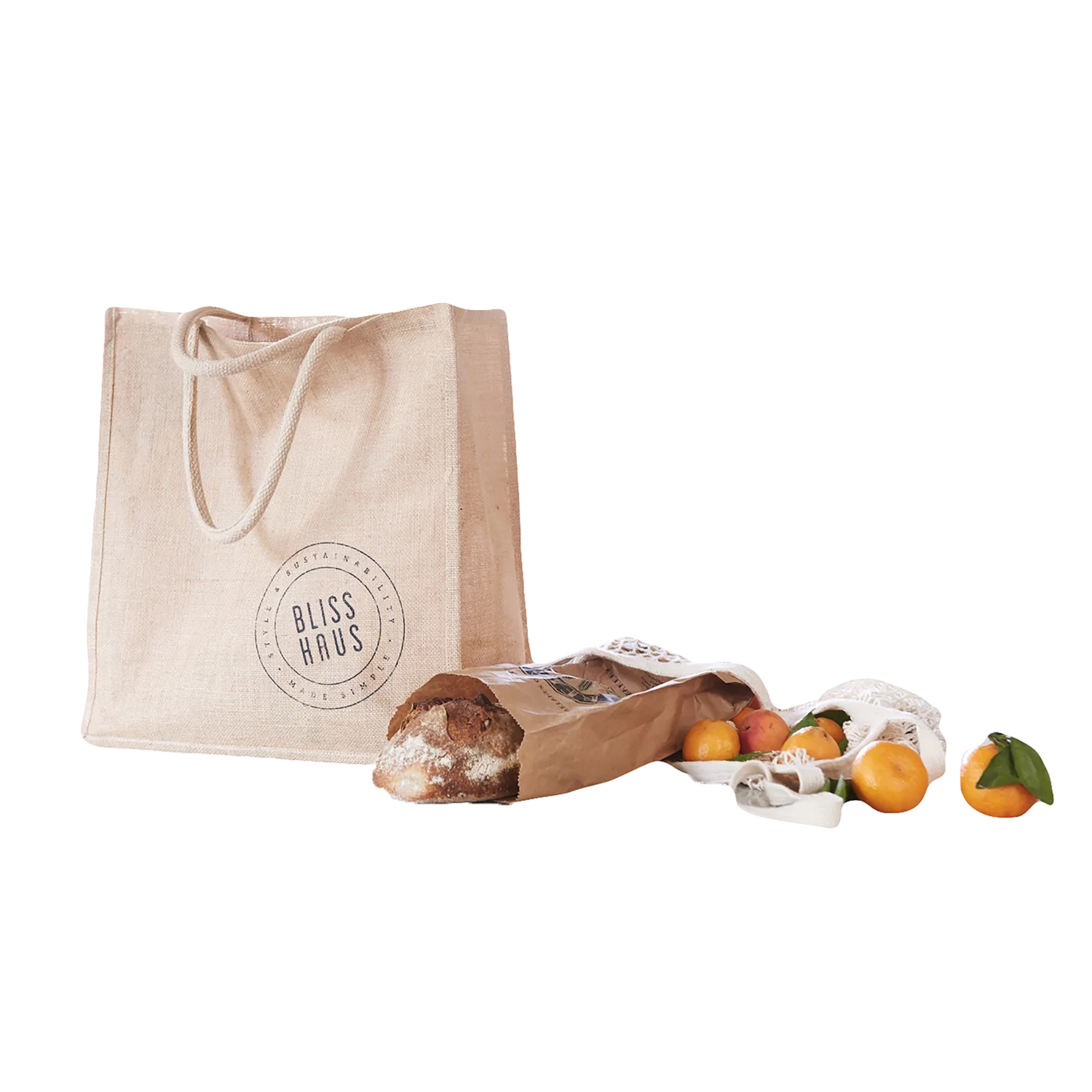 Blisshaus Market Tote with Bread and Tangerines