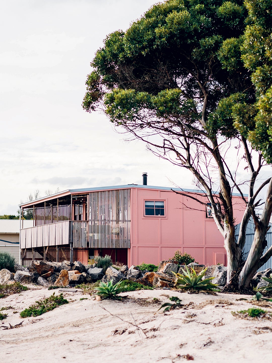 Pink shack on the beach