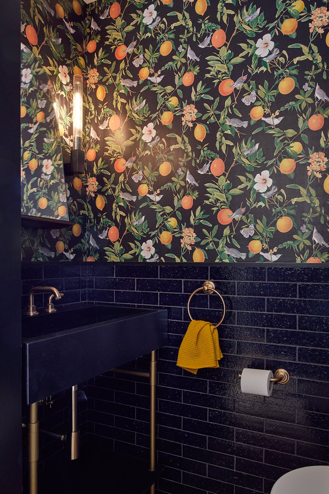 fruit powder room wallpaper
