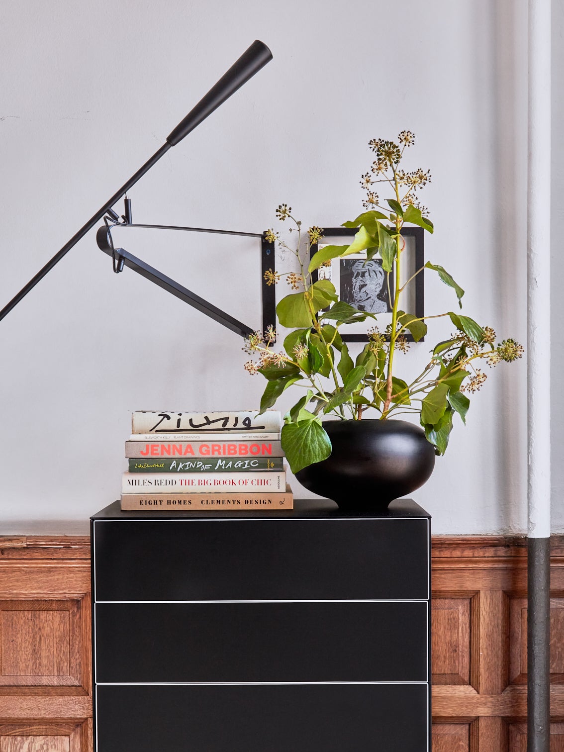 black planter on dresser