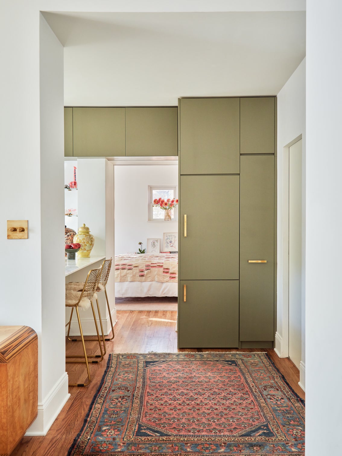tall green kitchen cabinets