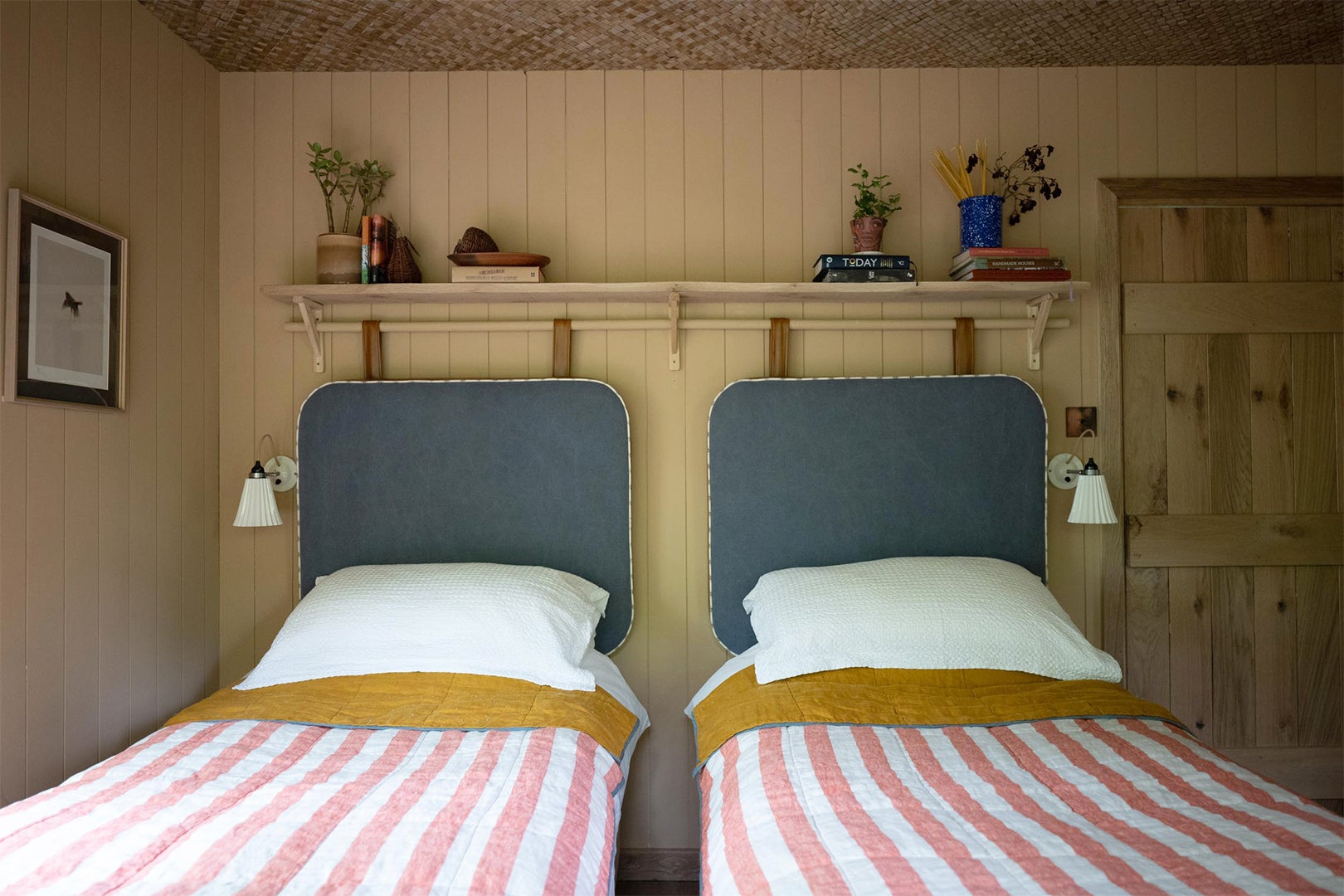 striped twin beds