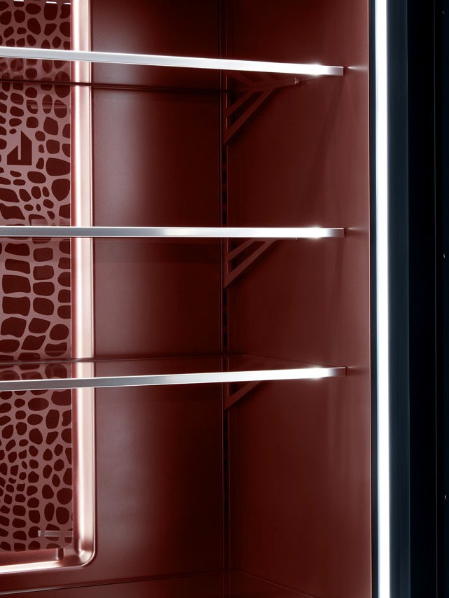 interior of red fridge