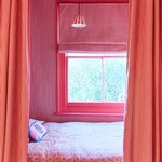 red striped bed nook with matching window shade