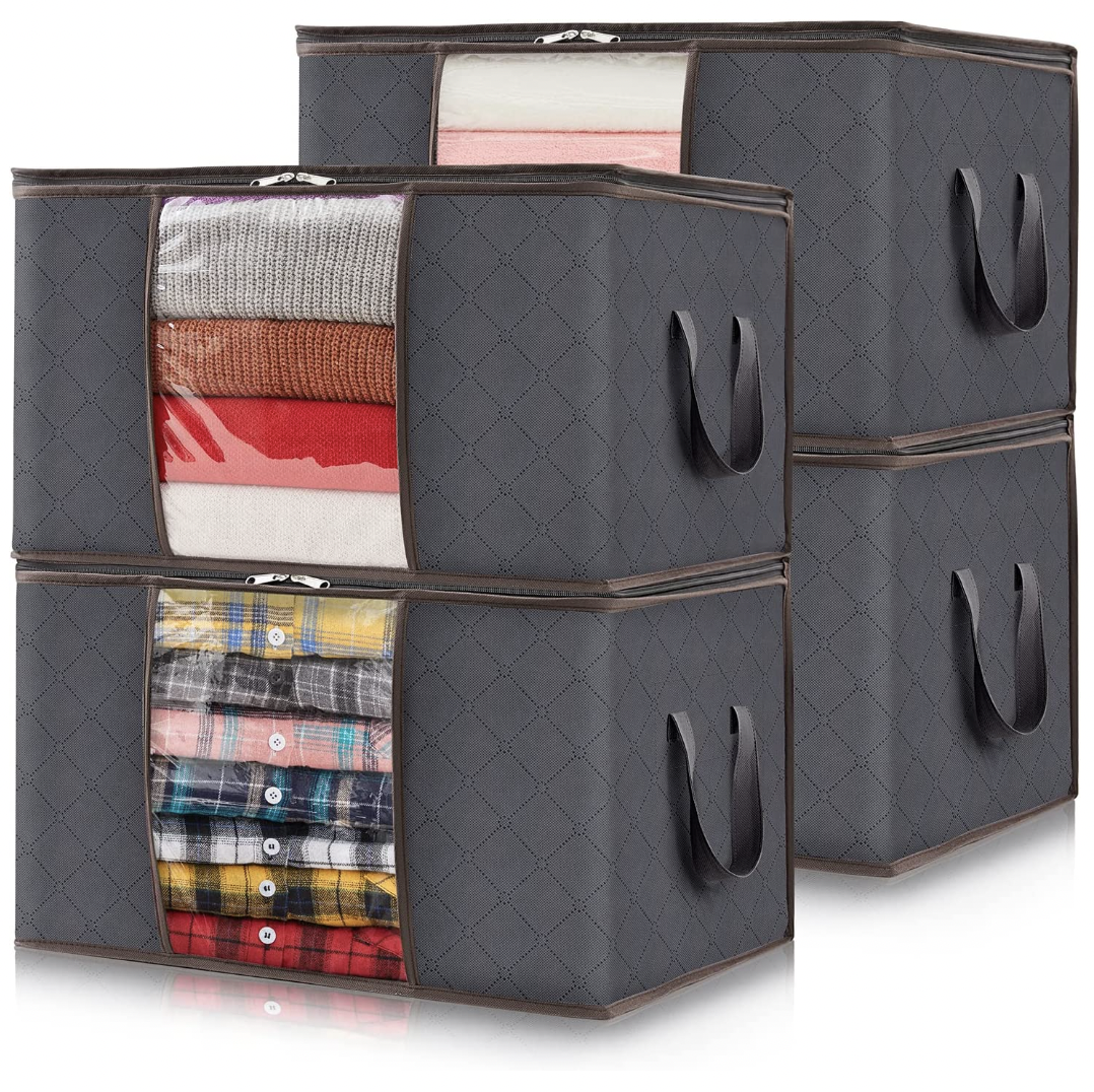 stackable gray quilted clothes storage bags