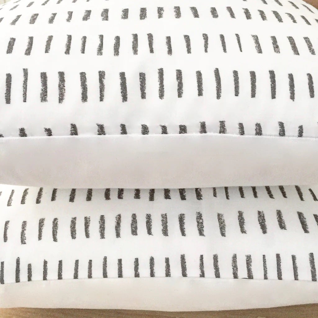 white pillow covers with charcoal dashes