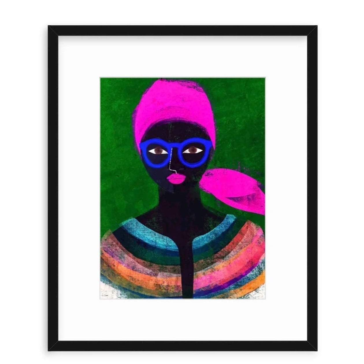 illustration of Black woman with hot pink head scarf