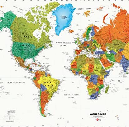 colorful world map mural