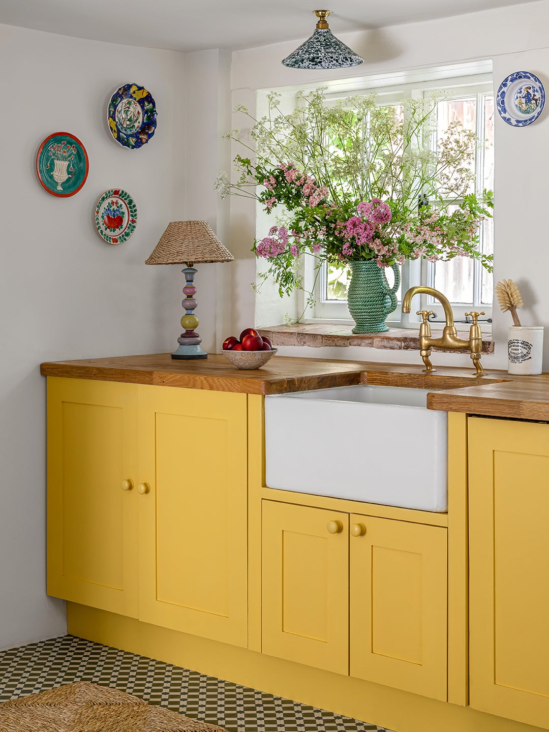 yellow lower cabinets