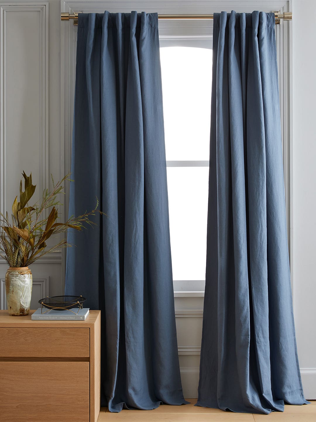 quince european linen blackout curtains blue