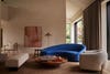 Living room with blue sofa