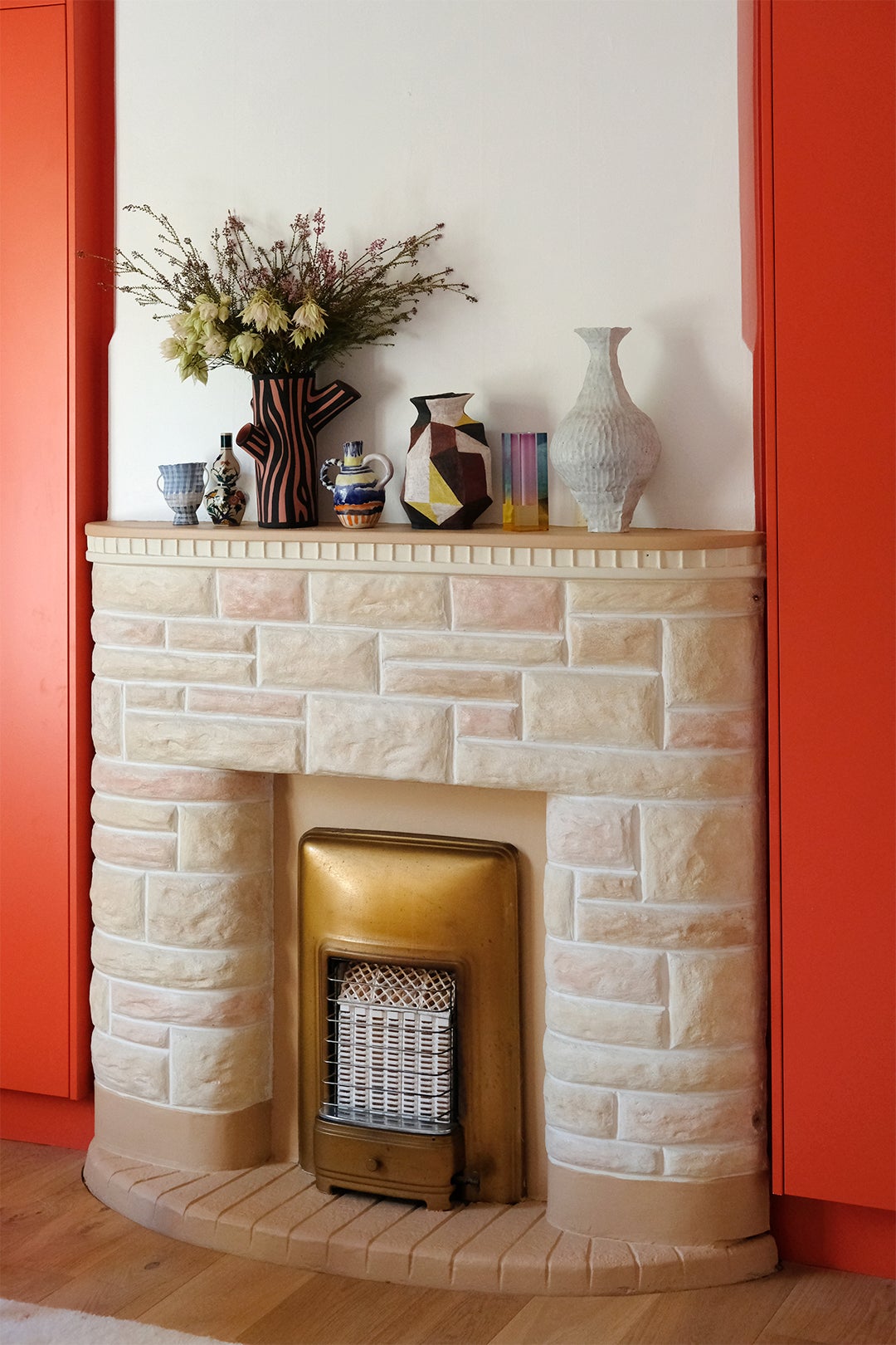 stone looking fireplace