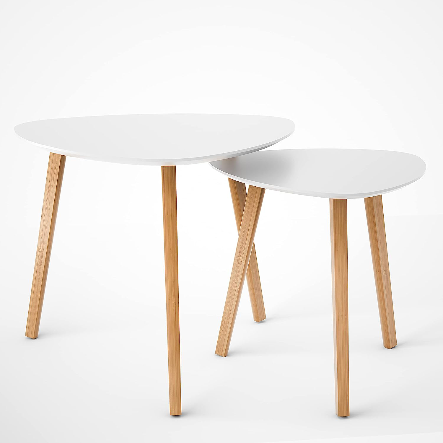 white and bamboo nesting tables
