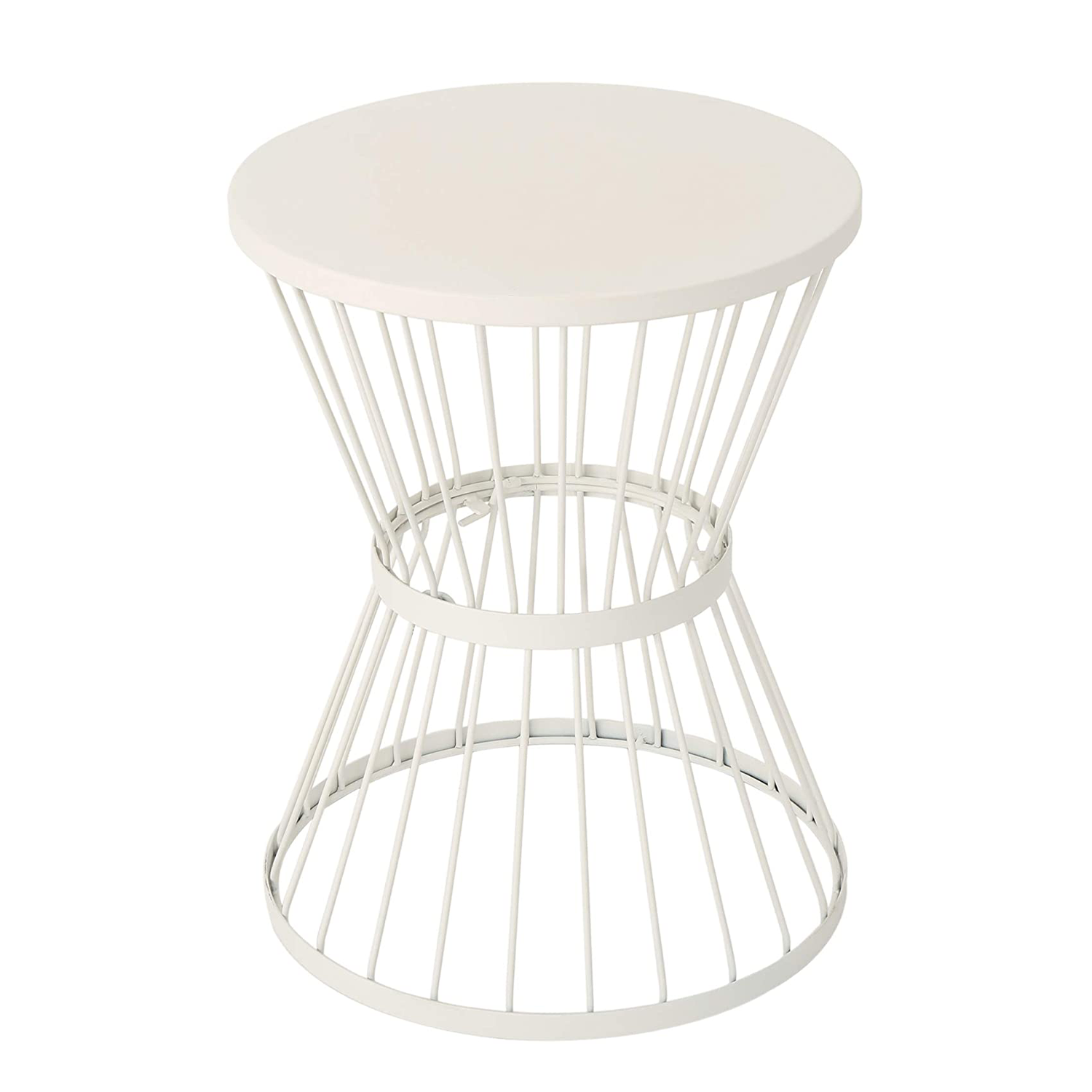 white metal side table