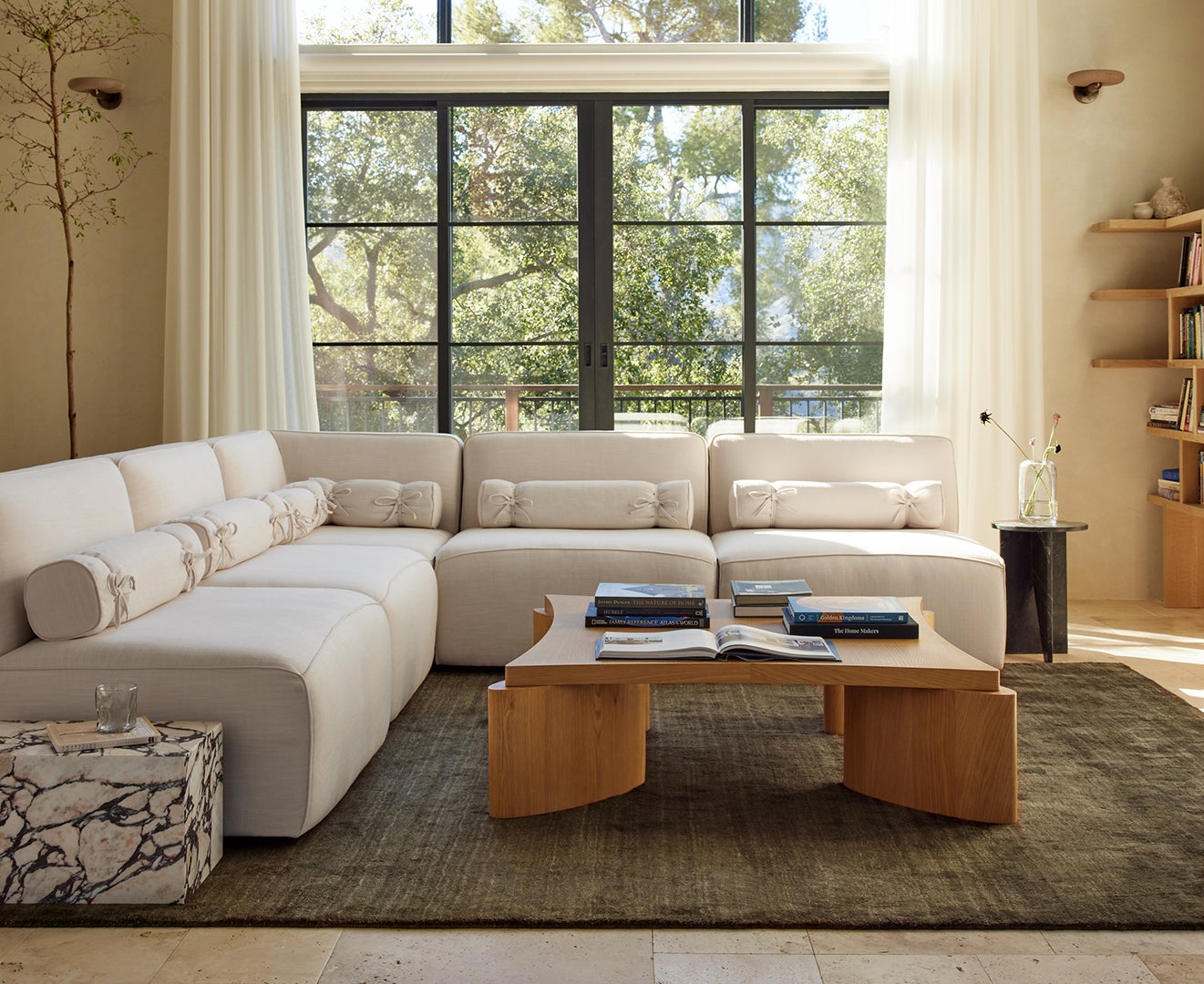 White L-shaped sofa in a living room