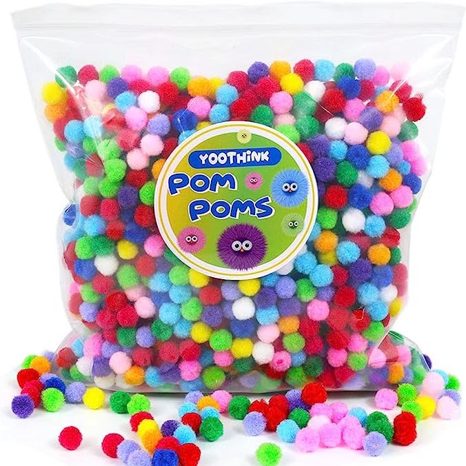 bag of multicolor mini pom poms