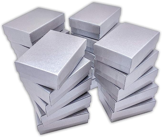 small silver cardboard boxes