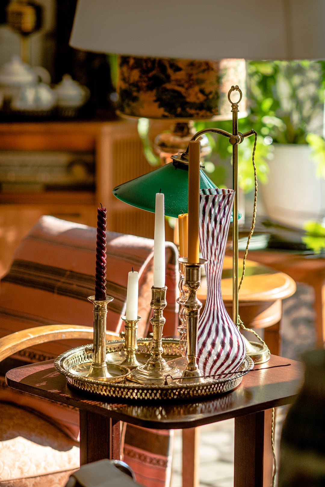 candle sticks on tray