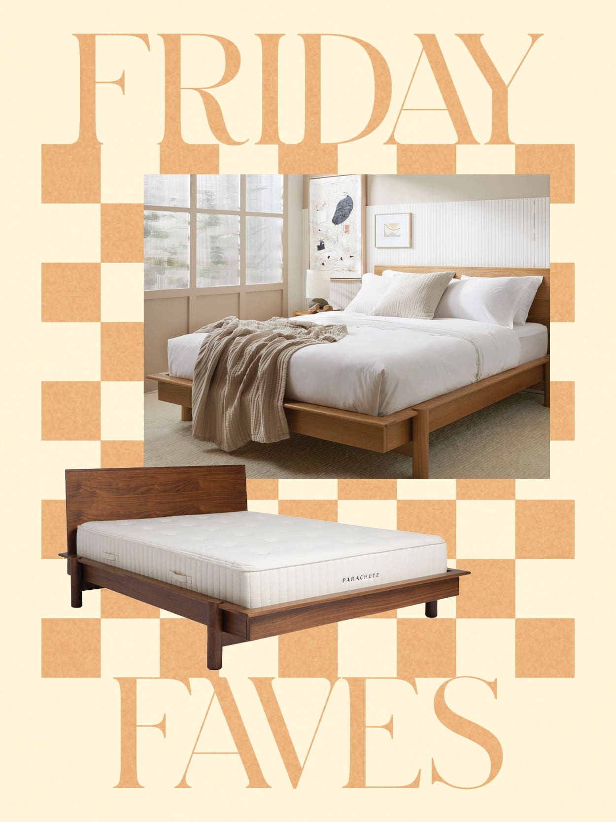 Friday Faves border with Parachute walnut bed frames