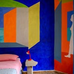 bright wall mural in bedroom