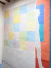 pastel grid painting on wall