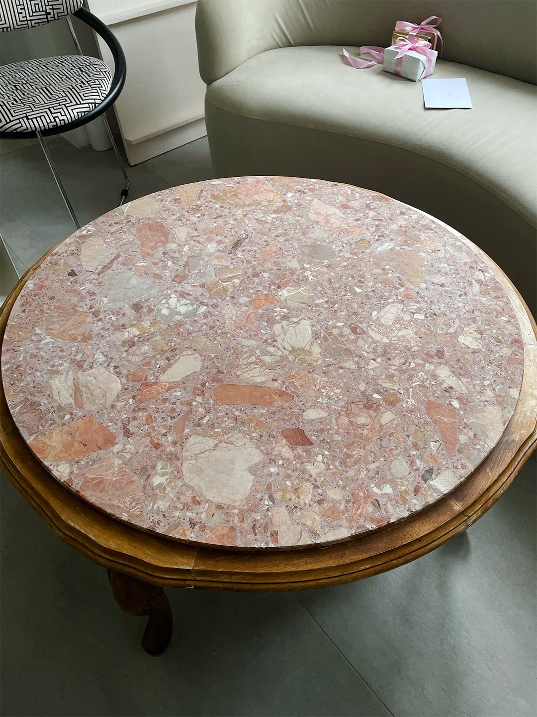 pink marble on wood table