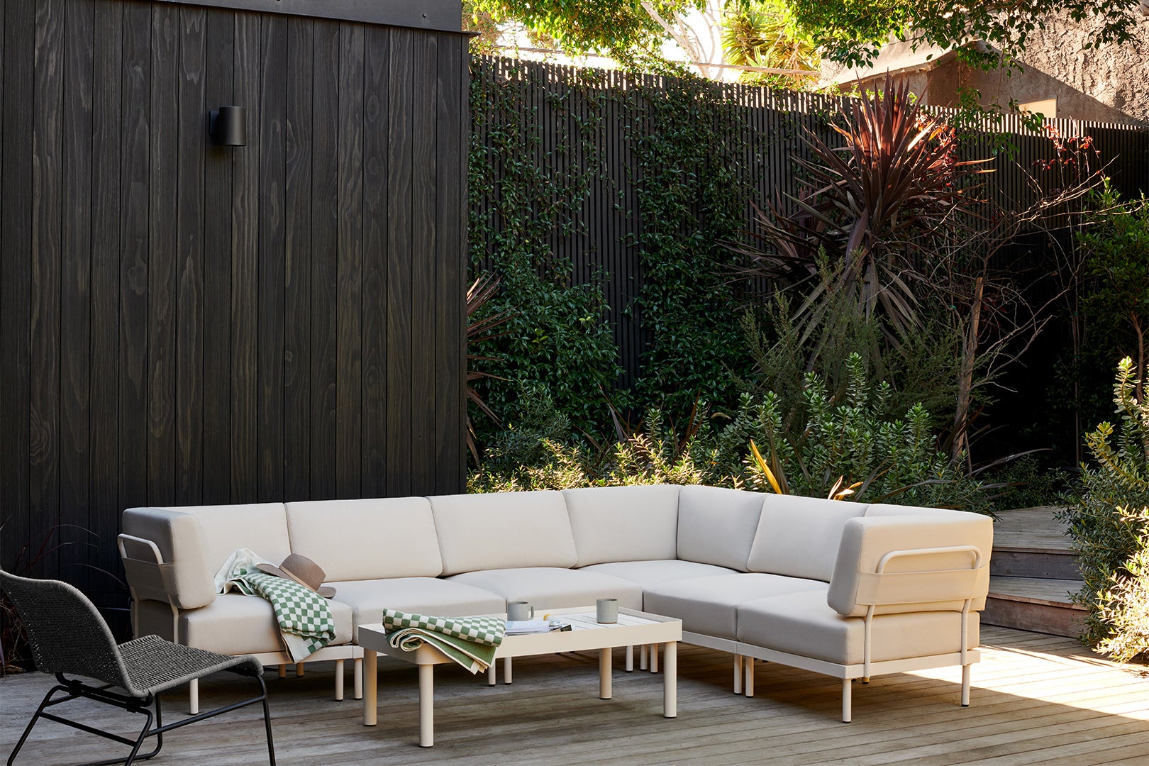 gray L-shaped outdoor sectional