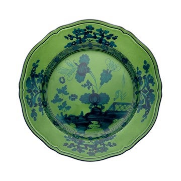 green and navy floral plate