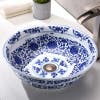 blue and white floral patterned sink