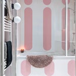 pink and white bathroom tile