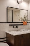 stone and wood bathroom vanity