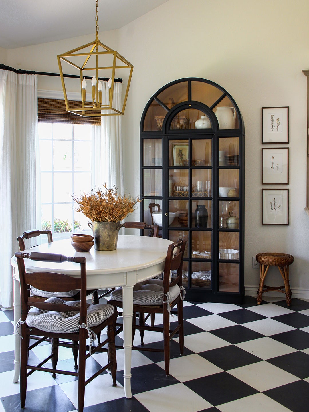 breakfast table with checkered floors