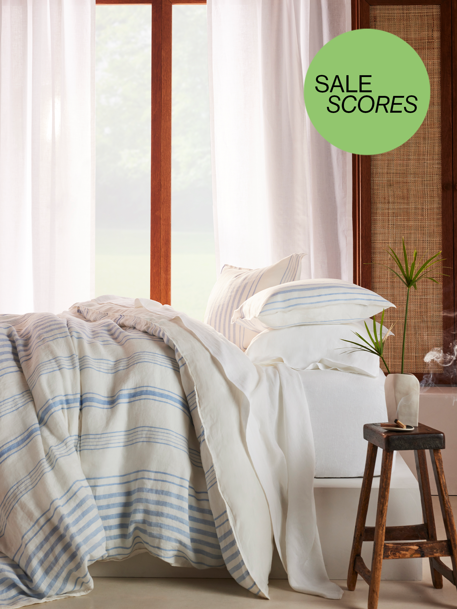 striped duvet bed with sale scores button