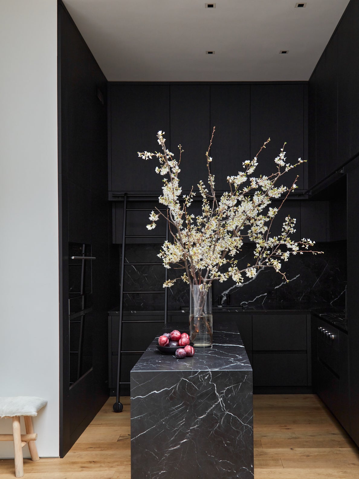 all-black kitchen with island