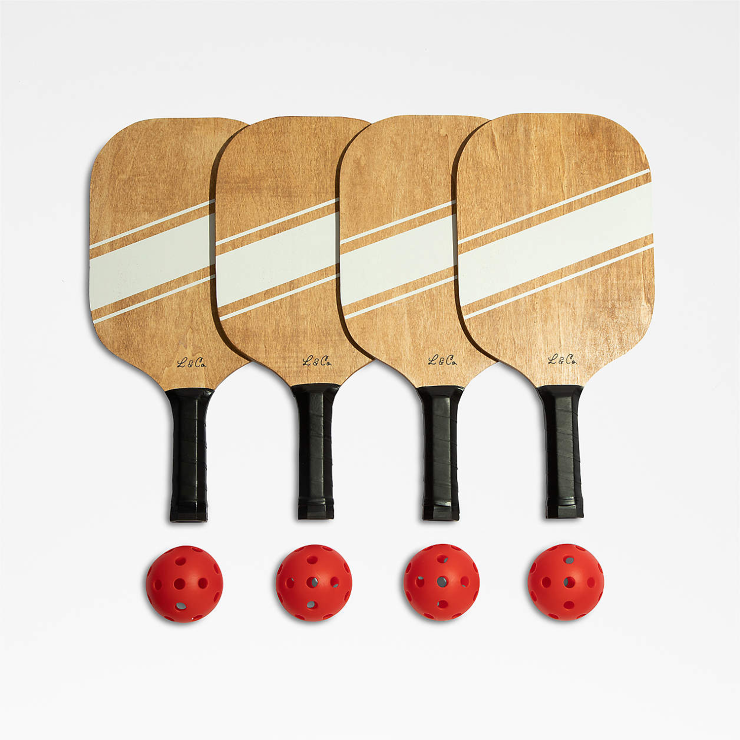 set of four wooden paddles