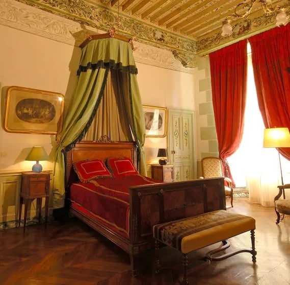 red and green bedroom in castle