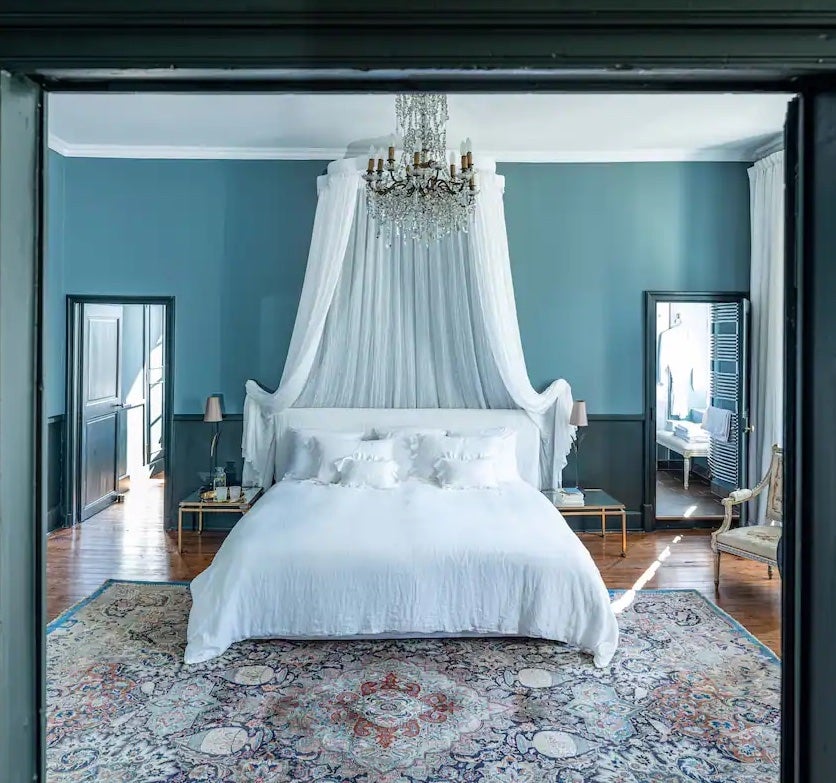 blue bedroom in castle