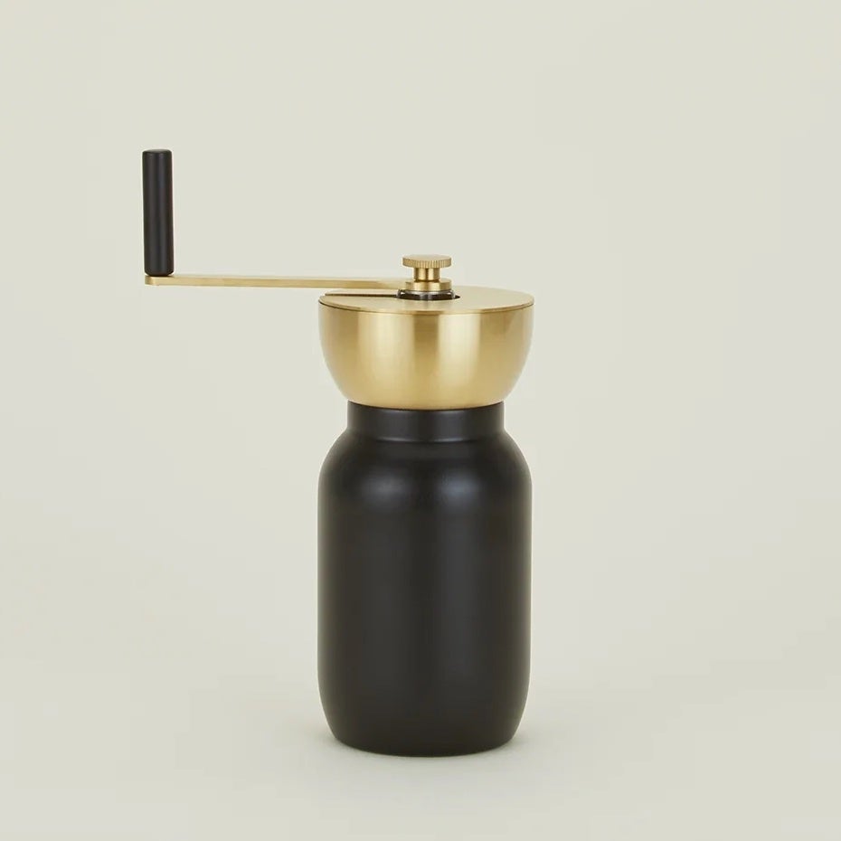 black and brass coffee grinder