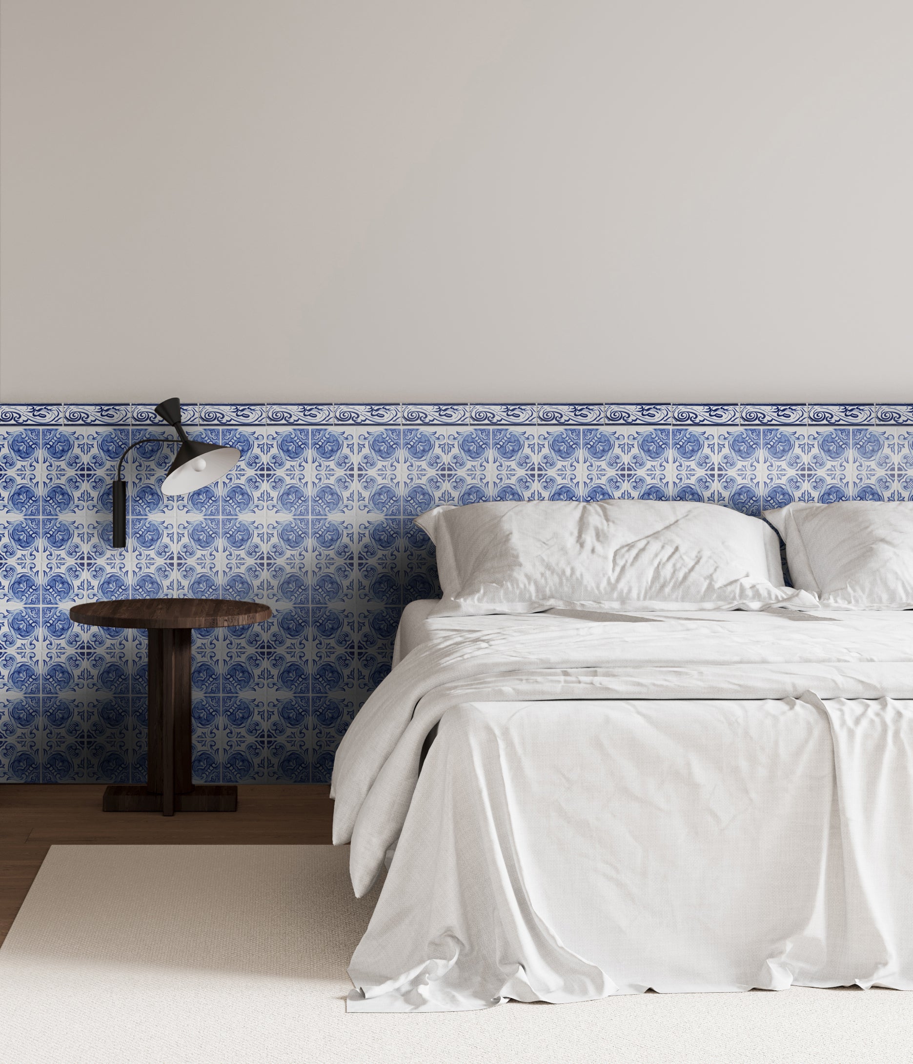 blue delf tile in bedroom
