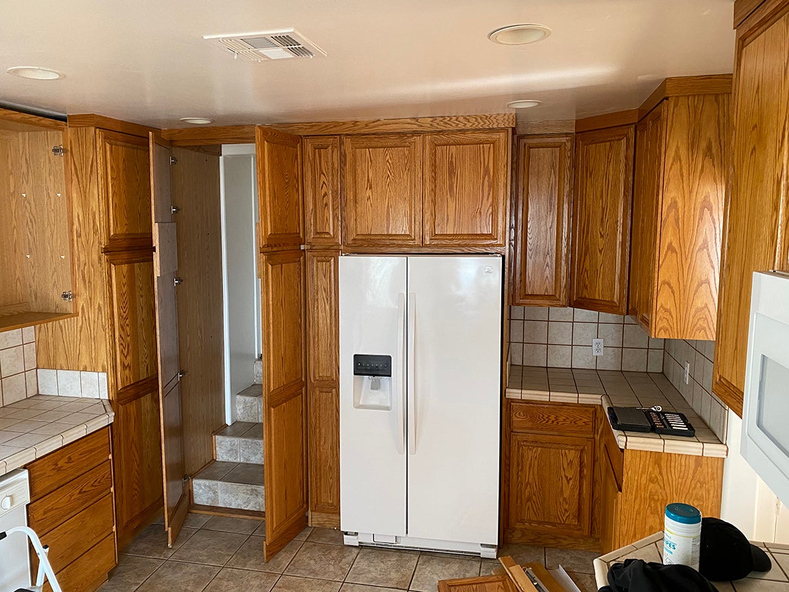dated brown cabinets