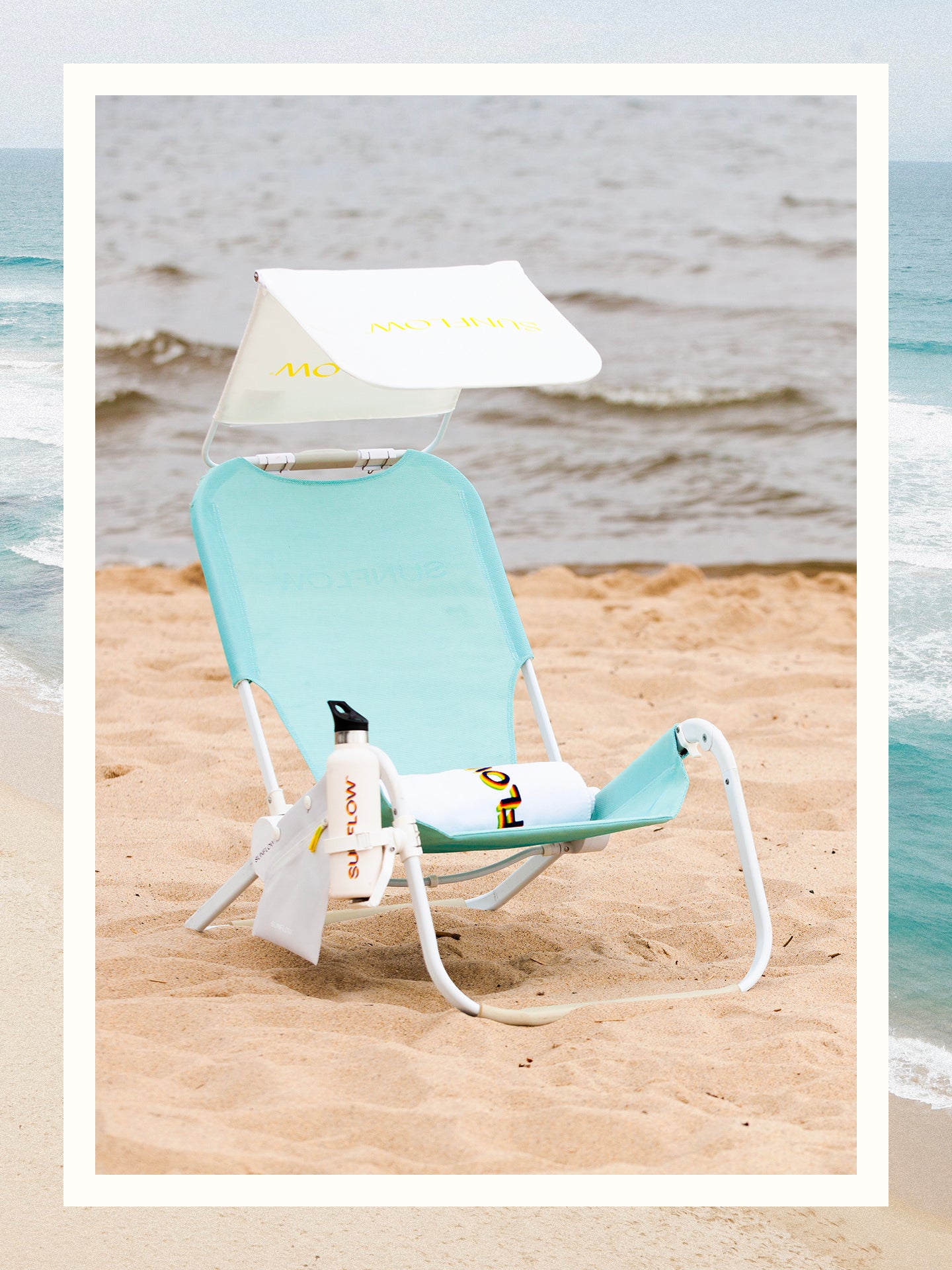 Blue sunflow chair on beach with attachments