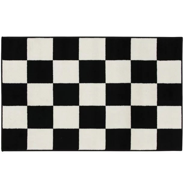 Black and white checkered rug