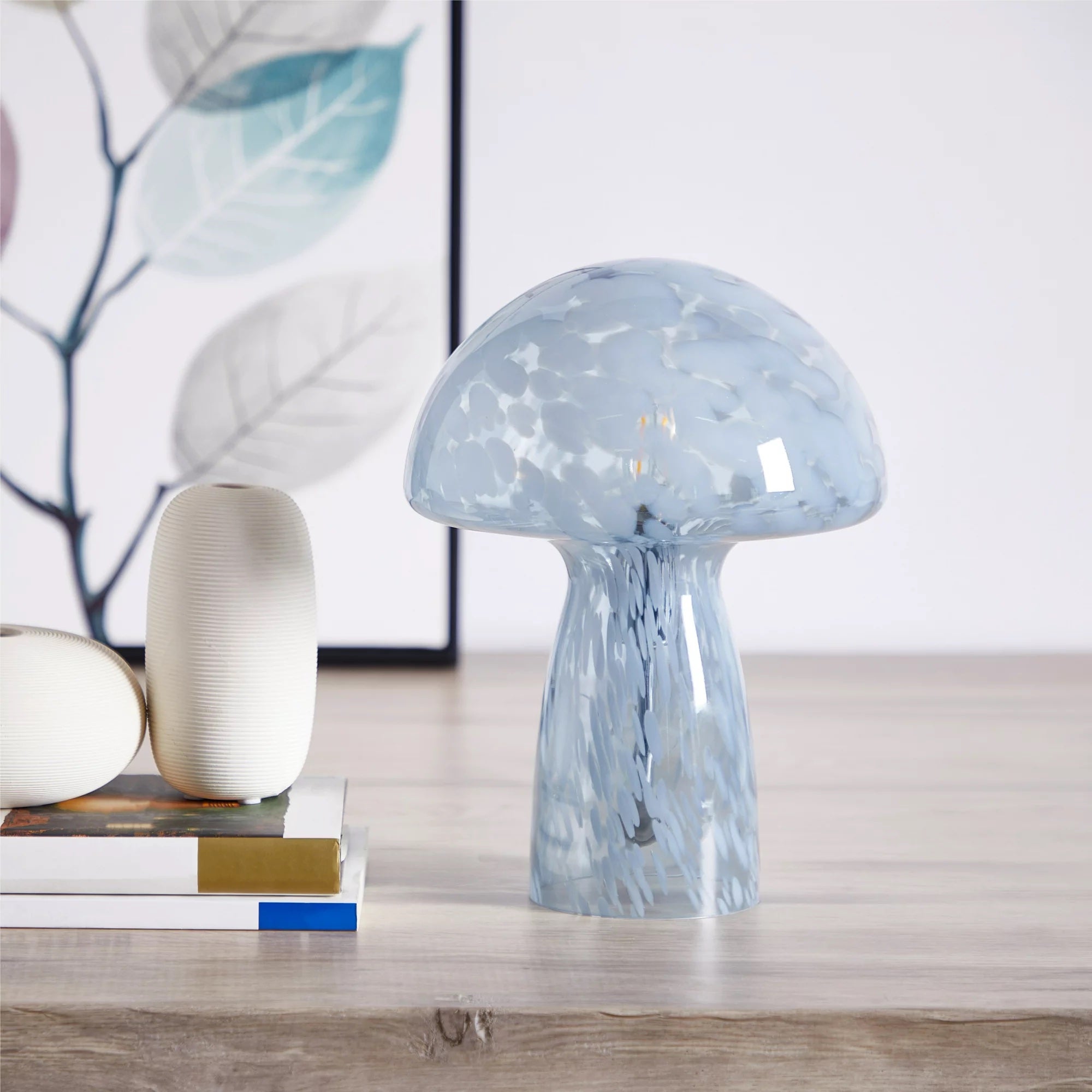 Blue glass mushroom lamp