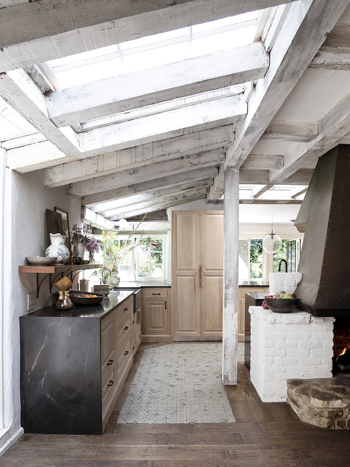 kitchen with sloped cottage roof