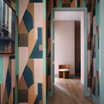 multicolor Cubist wallpaper in hallway